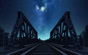 Preview wallpaper bridge, rails, starry sky, night, art