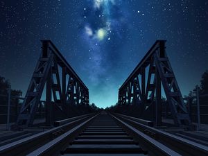 Preview wallpaper bridge, rails, starry sky, night, art