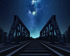 Preview wallpaper bridge, rails, starry sky, night, art