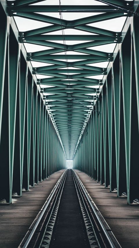 480x854 Wallpaper bridge, railway, construction, minimalism, symmetry, budapest, hungary