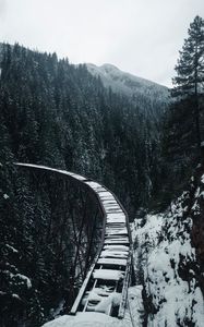 Preview wallpaper bridge, railway, snow, trees, mountains, snowy