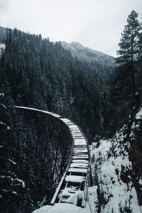 Preview wallpaper bridge, railway, snow, trees, mountains, snowy