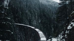 Preview wallpaper bridge, railway, snow, trees, mountains, snowy