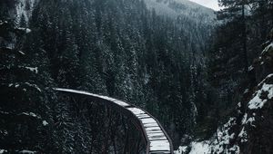 Preview wallpaper bridge, railway, snow, trees, mountains, snowy