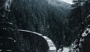 Preview wallpaper bridge, railway, snow, trees, mountains, snowy