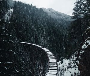 Preview wallpaper bridge, railway, snow, trees, mountains, snowy