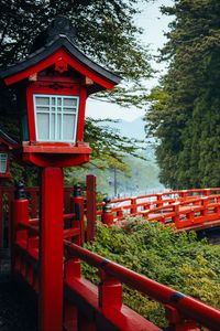 Preview wallpaper bridge, red, lights, forest, japan