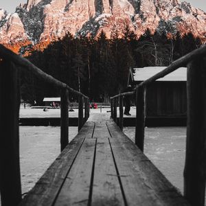 Preview wallpaper bridge, rink, mountain, winter, nature