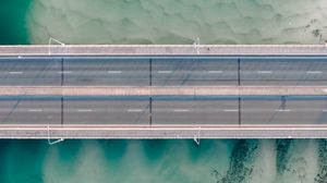 Preview wallpaper bridge, river, aerial view, road, water