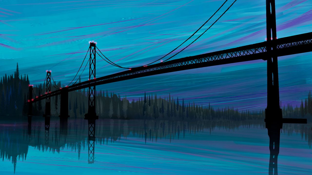 Wallpaper bridge, river, art, reflection, twilight