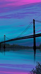 Preview wallpaper bridge, river, art, reflection, twilight