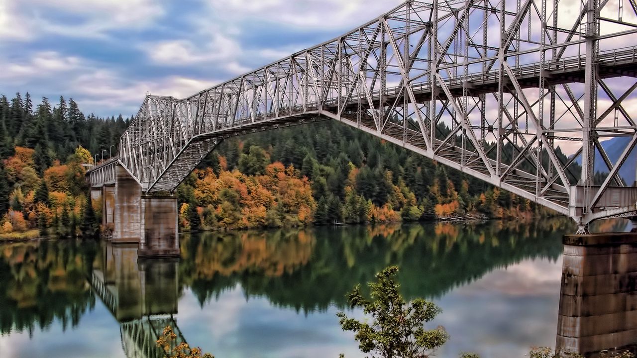 Wallpaper bridge, river, autumn, trees, landscape