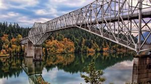 Preview wallpaper bridge, river, autumn, trees, landscape