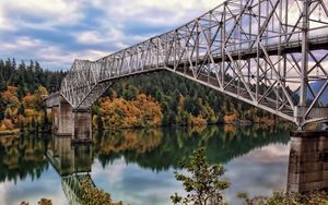 Preview wallpaper bridge, river, autumn, trees, landscape