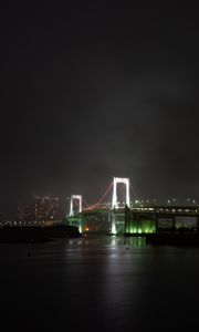 Preview wallpaper bridge, river, backlight, night city, fog