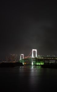 Preview wallpaper bridge, river, backlight, night city, fog