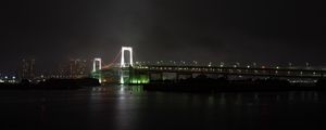 Preview wallpaper bridge, river, backlight, night city, fog
