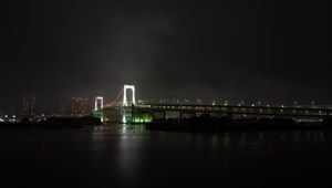 Preview wallpaper bridge, river, backlight, night city, fog