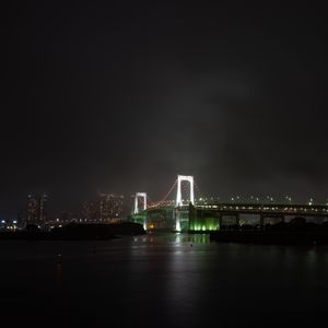 Preview wallpaper bridge, river, backlight, night city, fog