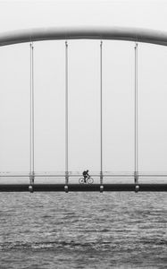 Preview wallpaper bridge, river, bicycle, bw