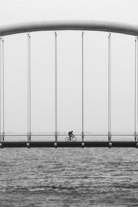 Preview wallpaper bridge, river, bicycle, bw