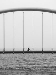 Preview wallpaper bridge, river, bicycle, bw