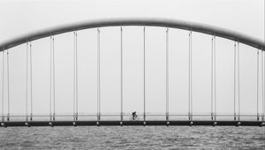 Preview wallpaper bridge, river, bicycle, bw