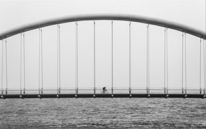 Preview wallpaper bridge, river, bicycle, bw