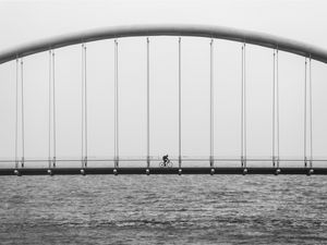 Preview wallpaper bridge, river, bicycle, bw