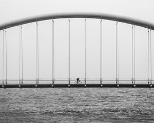 Preview wallpaper bridge, river, bicycle, bw