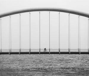 Preview wallpaper bridge, river, bicycle, bw