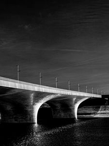 Preview wallpaper bridge, river, black and white, lights