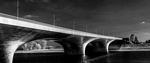 Preview wallpaper bridge, river, black and white, lights