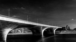Preview wallpaper bridge, river, black and white, lights