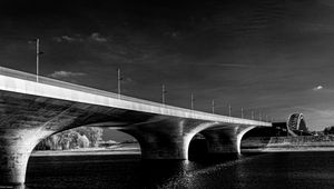 Preview wallpaper bridge, river, black and white, lights