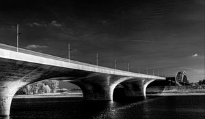 Preview wallpaper bridge, river, black and white, lights