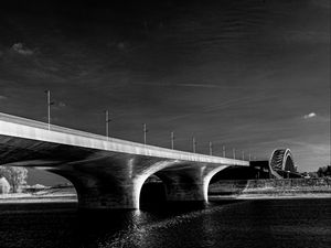 Preview wallpaper bridge, river, black and white, lights