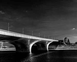 Preview wallpaper bridge, river, black and white, lights