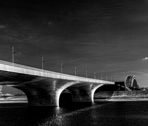 Preview wallpaper bridge, river, black and white, lights