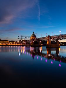 Preview wallpaper bridge, river, building, lights, night