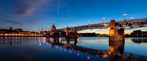 Preview wallpaper bridge, river, building, lights, night