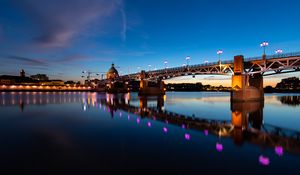 Preview wallpaper bridge, river, building, lights, night