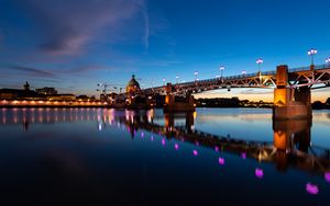 Preview wallpaper bridge, river, building, lights, night