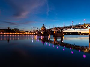 Preview wallpaper bridge, river, building, lights, night