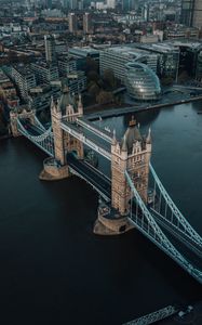 Preview wallpaper bridge, river, buildings, city, aerial view, london