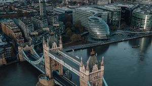 Preview wallpaper bridge, river, buildings, city, aerial view, london