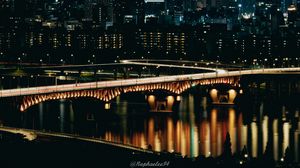 Preview wallpaper bridge, river, buildings, night, dark