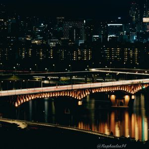 Preview wallpaper bridge, river, buildings, night, dark