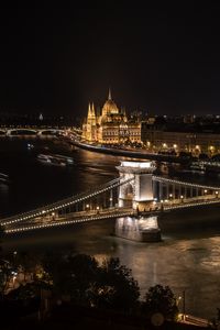 Preview wallpaper bridge, river, buildings, tower, lights, night, city