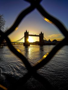 Preview wallpaper bridge, river, buildings, city, sunrise